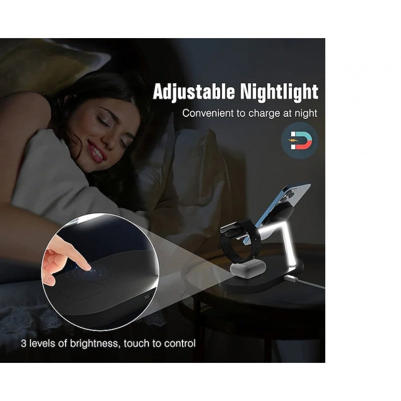Pbuddy Original 5 In 1 Magnetic Wireless Charger Stand, 15W Qi Fast Charging Dock Station Holder LED Night Light Compatible With Magsafe IPhone 14/13/12 Pro Max Mini, IWatch SE/8/7/6/5/4/3/2, AirPods 3/2/Pro
