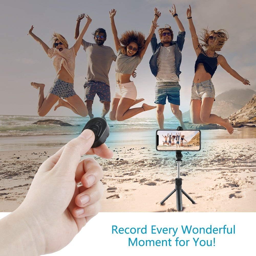 Pbuddy Wireless Selfie Stick, 360° Adjustable Remote Selfie Stick with Tripod Stand and Detachable Wireless Remote, Support Video Record, Extendable Monopod for iPhone 15 14 13 12, Galaxy Android Machines