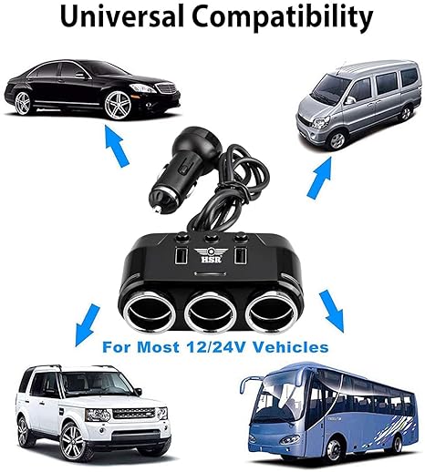 CAR Adaptador Mechero Triple Con USB