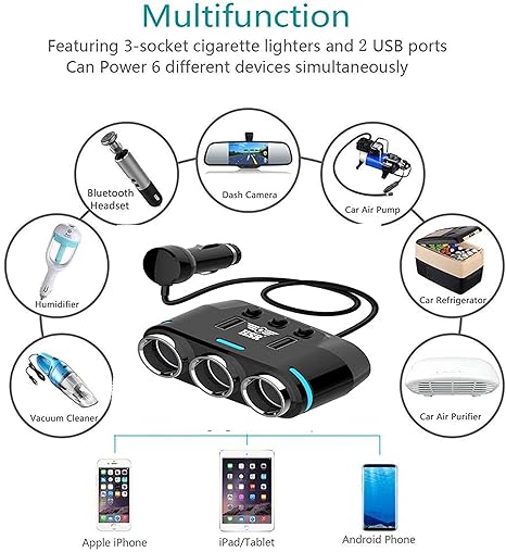 CAR Adaptador Mechero Triple Con USB