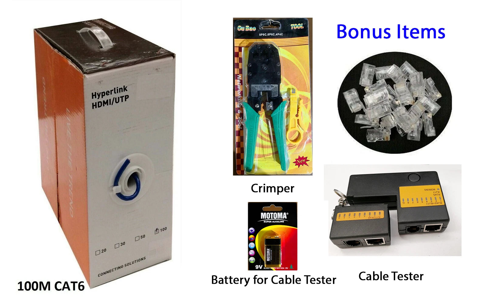Cat6100mEthernetLANCableCrimper_Tester_RJ45PlugsBlueNetworkCableKit
