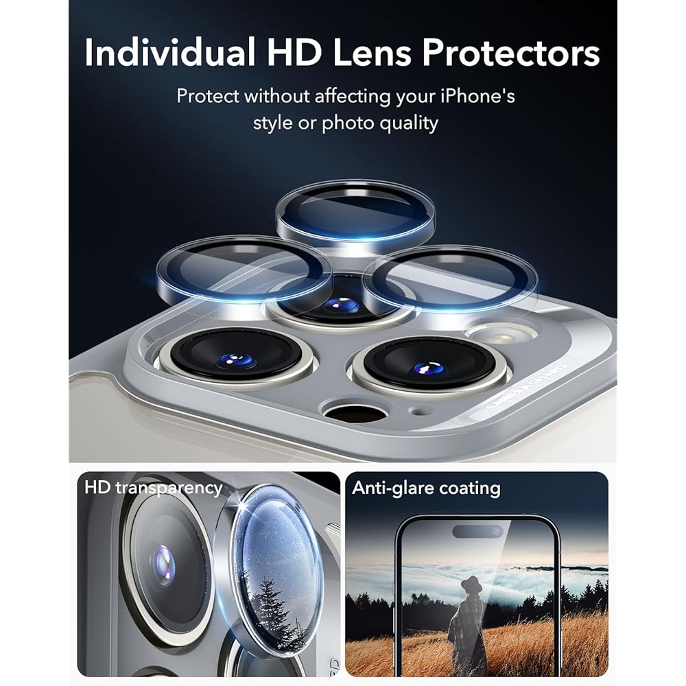 Apple iPhone 16 Pro Max Camera Clear Lens Protector – Tempered Glass with Easy Auto-Alignment Tray