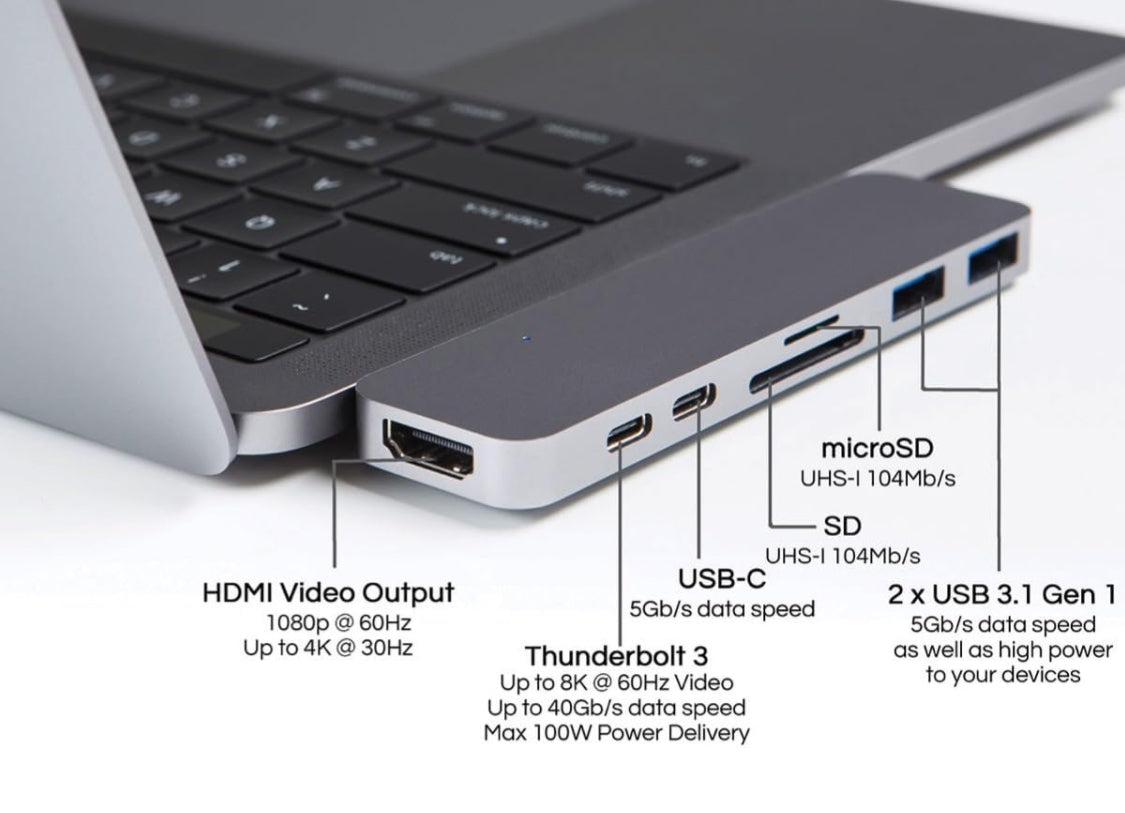 Pbuddy USB C Hub MacBook Pro Adapter with Type-C Pass-Through Charging 40Gbs Thunderbolt 3 SD/TF Card Reader and 2 USB 3.0 for Newest 13 or 15 MacBook Pro 2017 and 2016 (Space Grey)