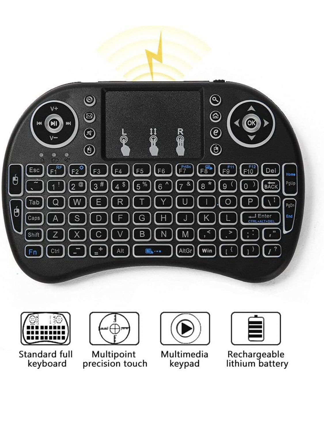Mini Wireless Keyboard with Touchpad Mouse 2.4GHz LED Backlit Multi-Media Android Travel Keyboard for Pc, Pad, Xbox 360, Ps3, Google Android Tv Box, Htpc, Iptv, Raspberry Pi - Mini Keyboard
