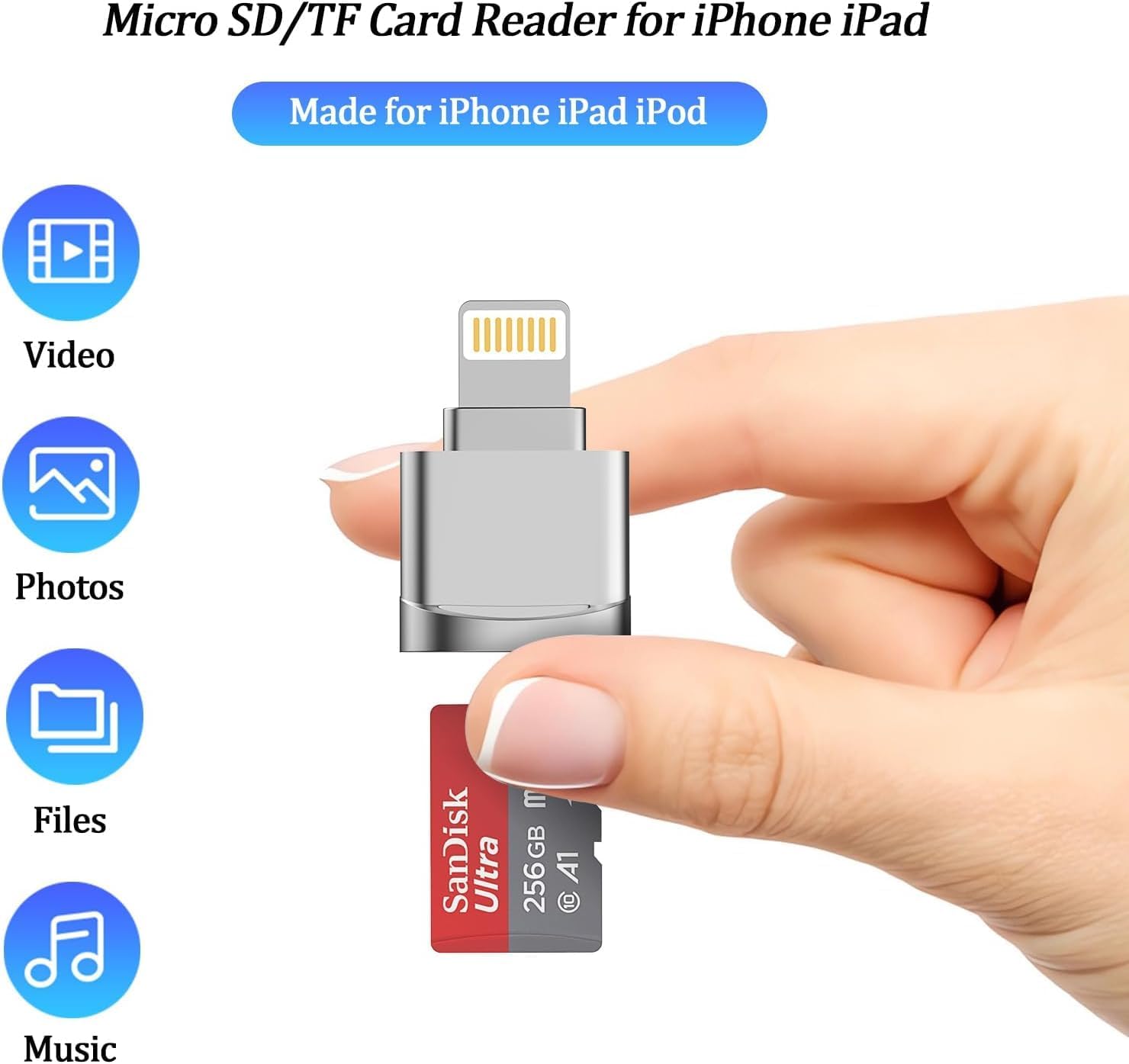 MFi Certified Lightning SD Card Reader for iPhone/iPad - Micro SD & TF Card Support, Compatible with iPhone 14/13/12/11/X Series