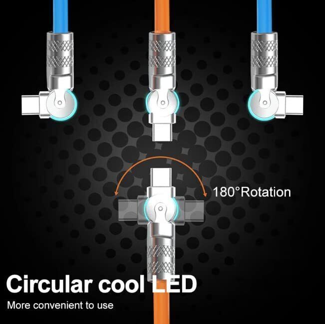 Pbuddy Zinc Alloy Silicone Chubby Charge Cable 180 Degrees Rotating 120W 6A 1m