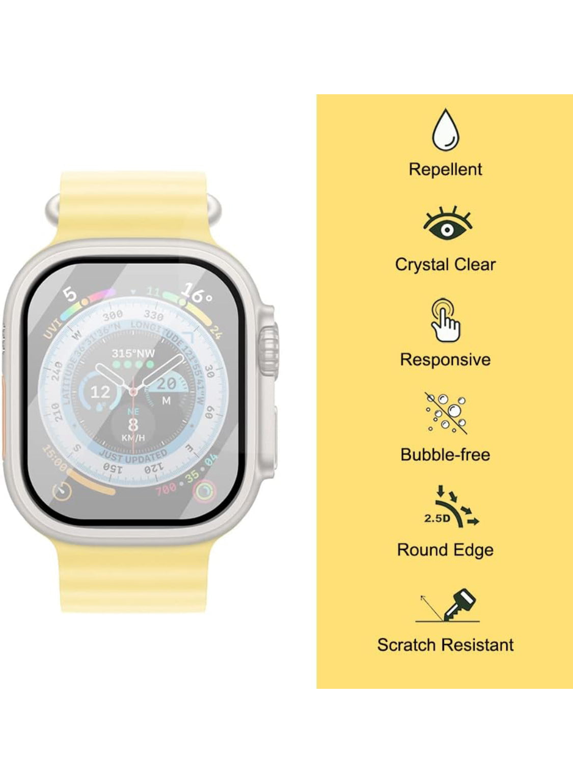 PBuddy 9H Tempered Glass Screen Protector for Apple Watch Ultra 49mm - Black (Frame)