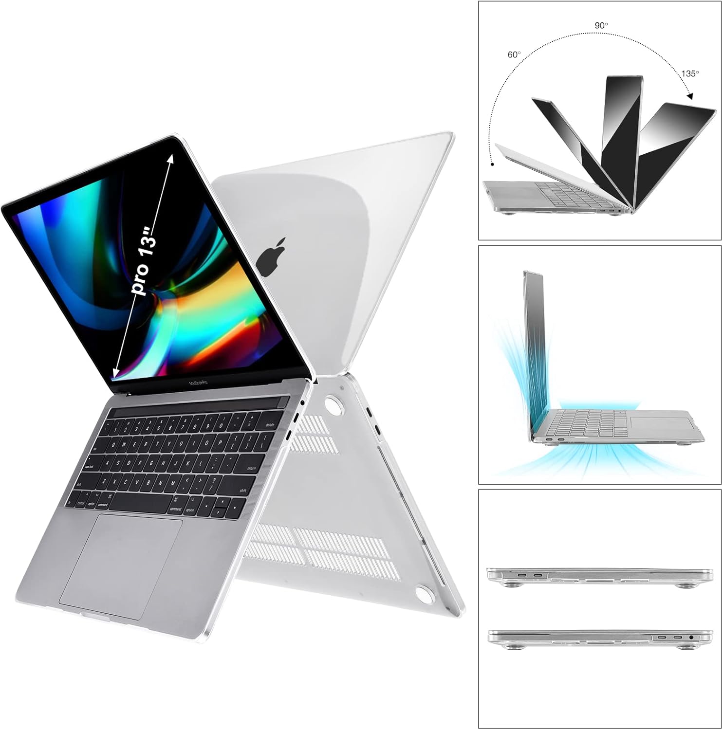EooCoo Compatible with MacBook Pro 13 inch Case M2 2025 2024-2016 Release M1 A2338 A2289 A2251 A2159 A1989 A1706 A1708 Protective Hard Case with Keyboard Cover, Screen Protector - Crystal Clear