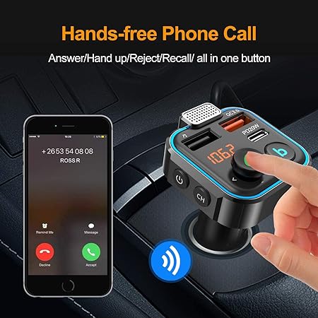 PBuddy Original Car FM Transmitter, Wireless Bluetooth 5.0 Radio Adapter Car Kit, PD3.0 Type C 20W+QC3.0 Car Fast Charger, Hands Free Calling, Bass Lossless Hi-Fi Sound Support U Disk