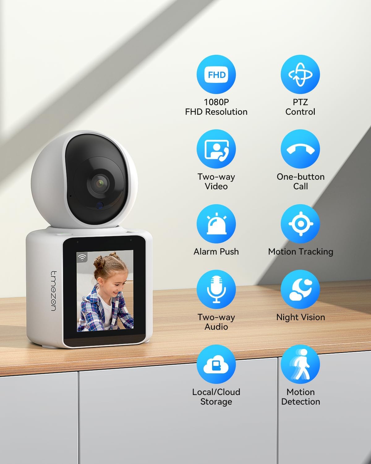 Tmezon Video Pet Dog Camera Wireless Security Camera Two-Way Video Camera with 2.8-inch 1080P Screen with Phone App(Im Cam) and Motion Detection,Baby/Elderly/Nanny Monitor Audio with Pan Tilt