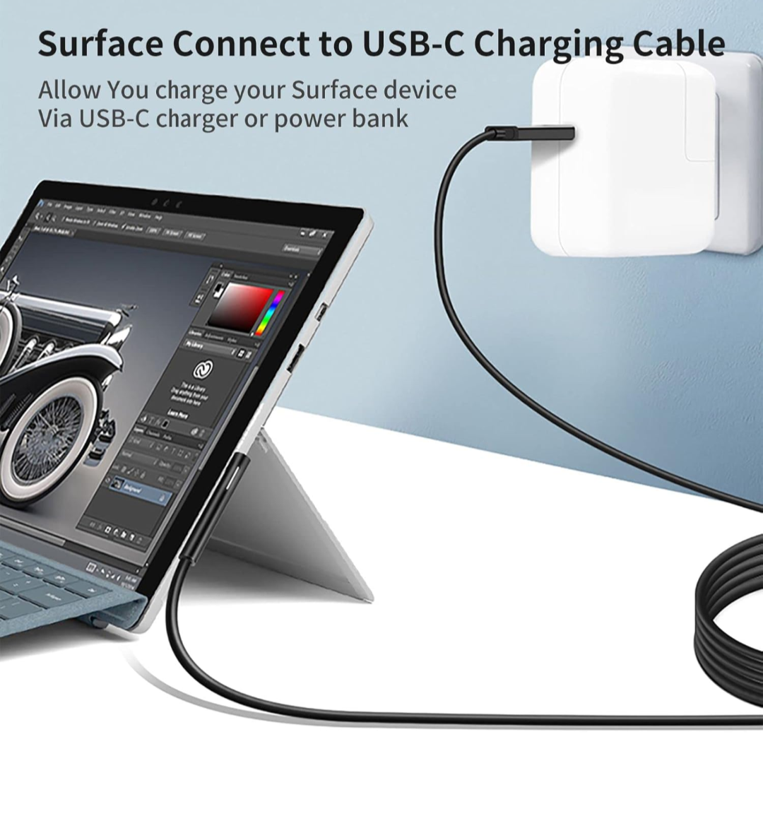 Surface Connect to USB-C Charging Cable Compatible for Microsoft Surface Pro 7/6/5/4/3 Surface Laptop1/2, 45W 15V PD Charging Works with PD Power Supply-1.5 Meters