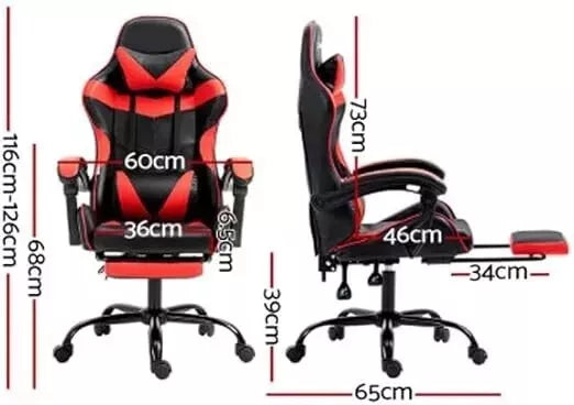 Pbuddy Ergonomic Gaming Chair with Adjustable Armrests, Lumbar Support, Red and Black