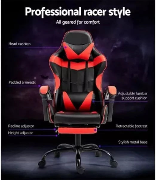 Pbuddy Ergonomic Gaming Chair with Adjustable Armrests, Lumbar Support, Red and Black