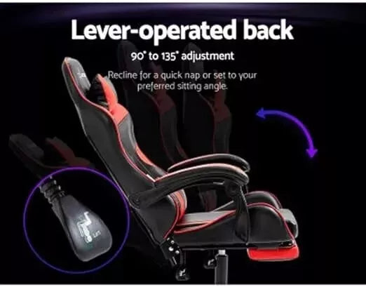 Pbuddy Ergonomic Gaming Chair with Adjustable Armrests, Lumbar Support, Red and Black