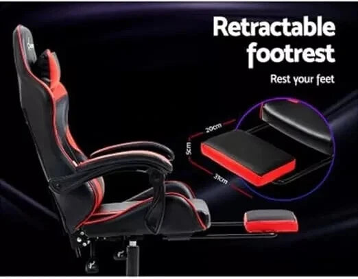 Pbuddy Ergonomic Gaming Chair with Adjustable Armrests, Lumbar Support, Red and Black