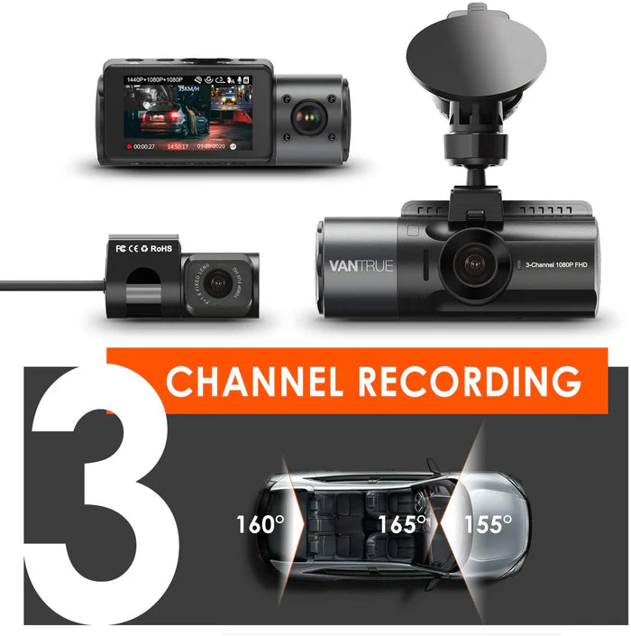 Vantrue On Dash n4 4K Dash Cam 3 Channel 1440P Front 1080P Rear IR Night Vision Parking Monitor Heat Resistance Support 256GB Max