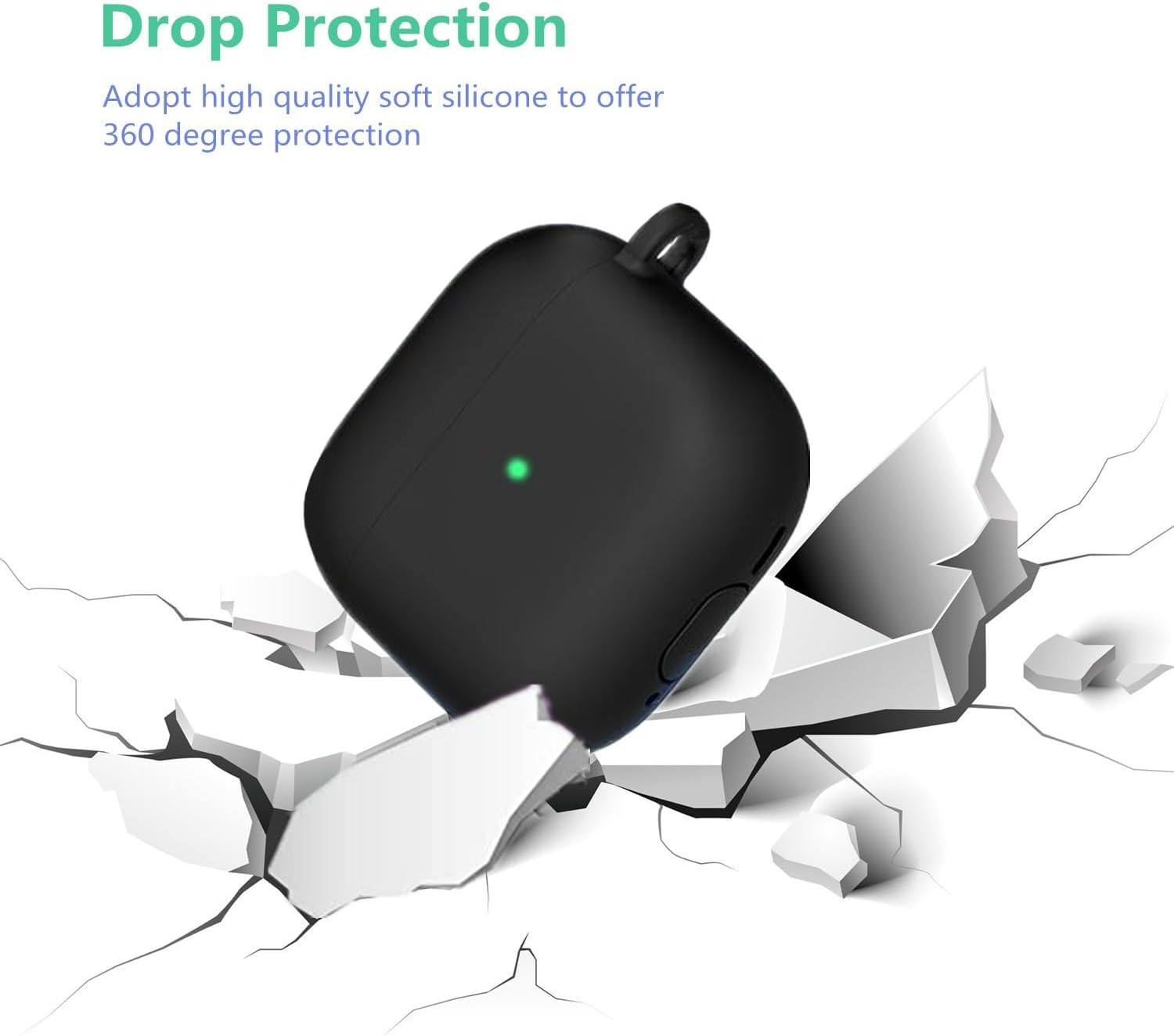 Soft Silicone Case for AirPods 4 (Black) | Shockproof Protective Cover with Keychain