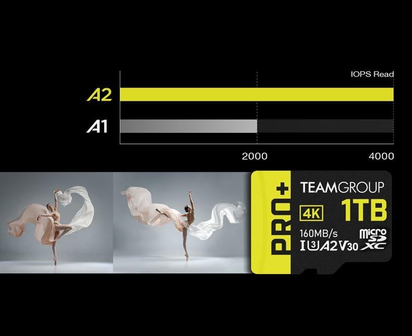 TEAMGROUP A2 Pro Plus Card 256GB Micro SDXC UHS-I U3 A2 V30, Read/Write up to 160/110 MB/s for Nintendo-Switch, Gaming Devices, Tablets, Smartphones, 4K Shooting, with Adapter TPPMSDX256GIA2V3003