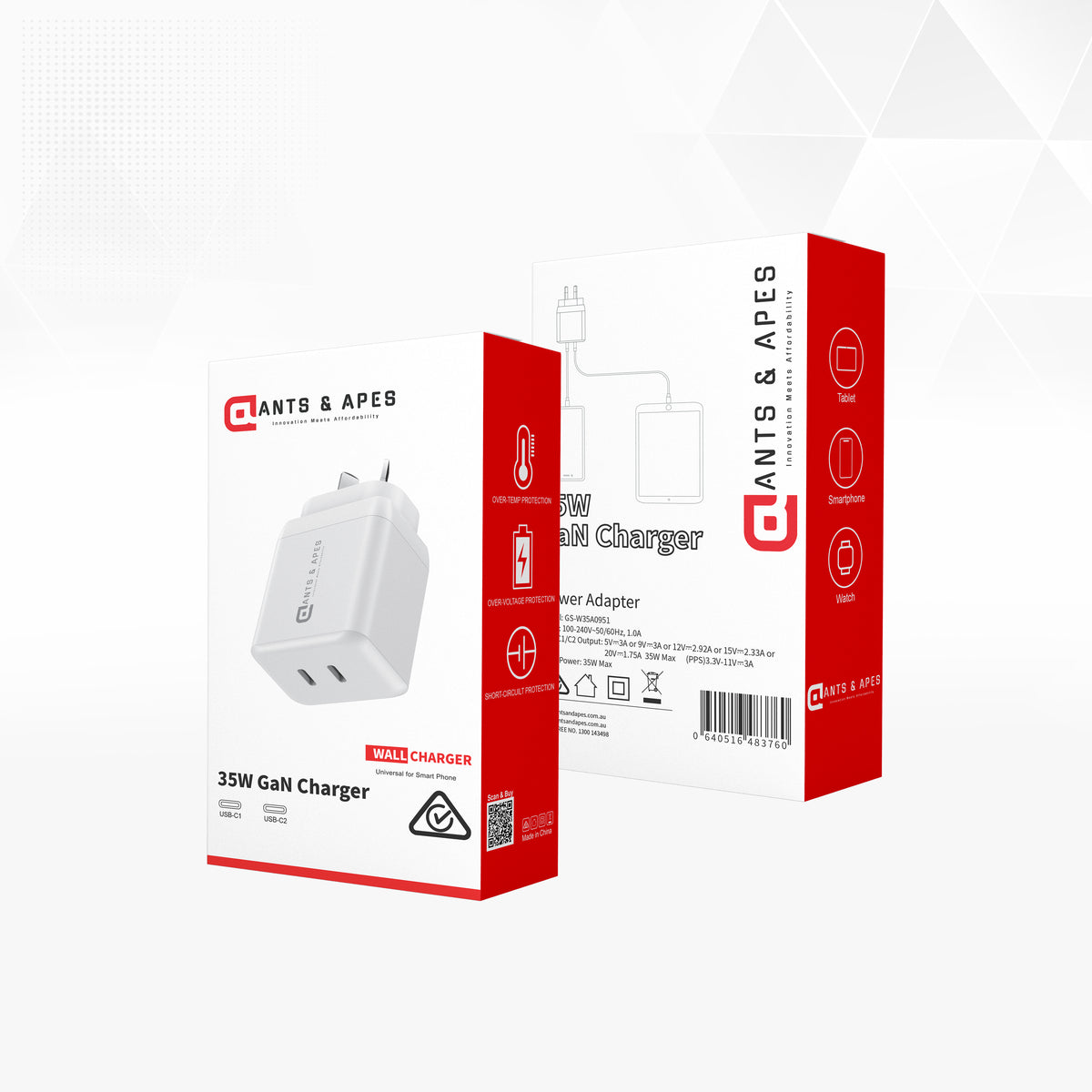 Ants & Apes 35w Dual C Gan Fast Charger Ipad 10 11 12.9 13 Pro Smartphone Ear Buds Speakers iphone 12 13 14 15 16 Pro Max Plus Galaxy s22 23 24 25 Plus Fe Ultra