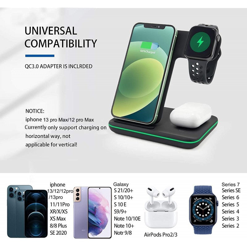 Wireless Charger 3 In 1 15W Fast Wireless Charging Station