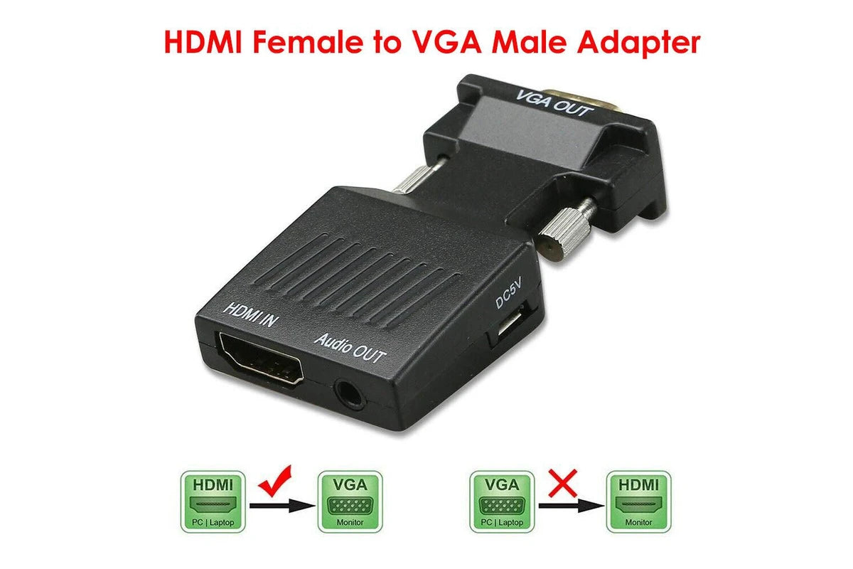 VGA to HDMI Converter with Audio & Power – VGA Male to HDMI Female HD Adapter
