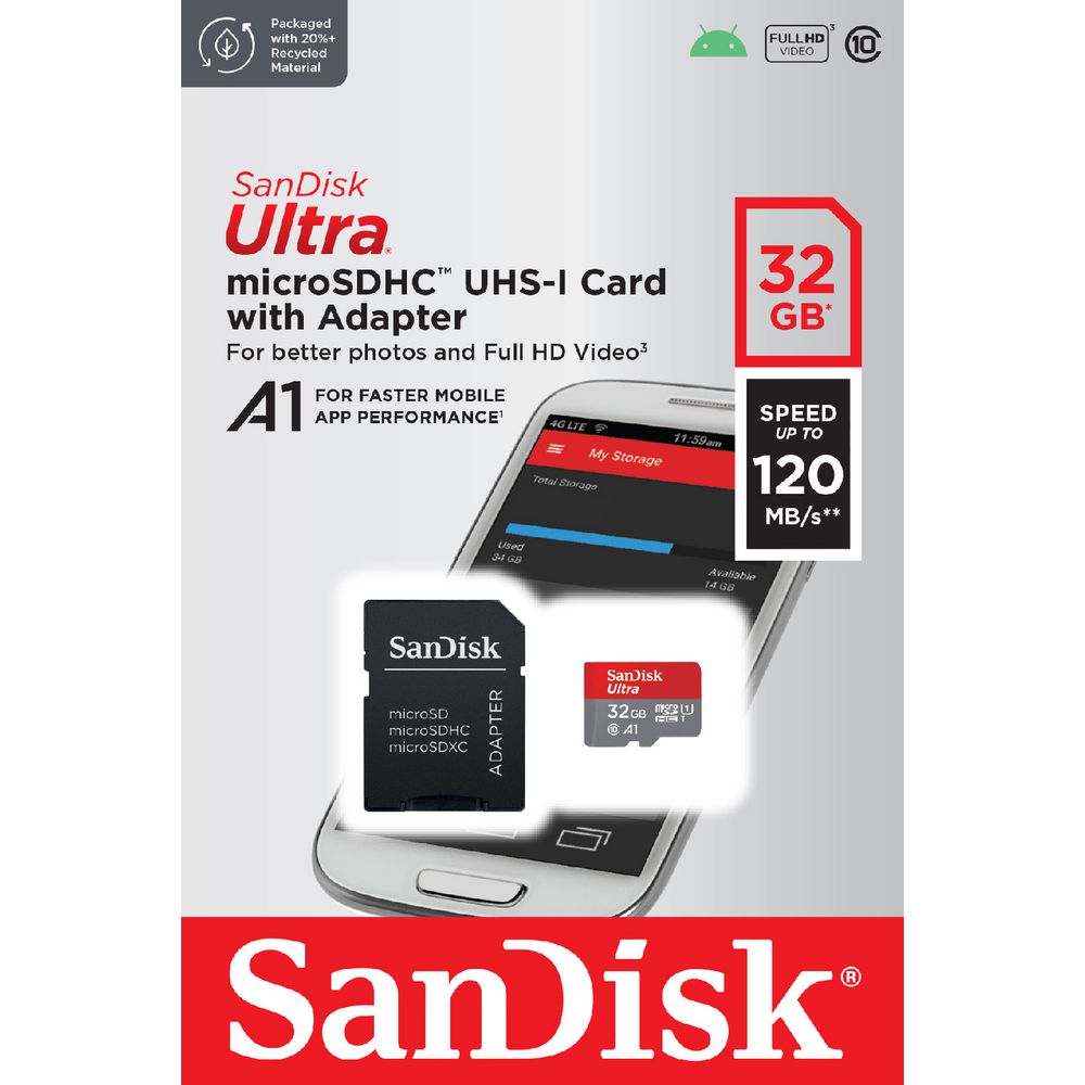 SanDisk Ultra 32GB microSDHC Memory Card – UHS-I Portable Storage