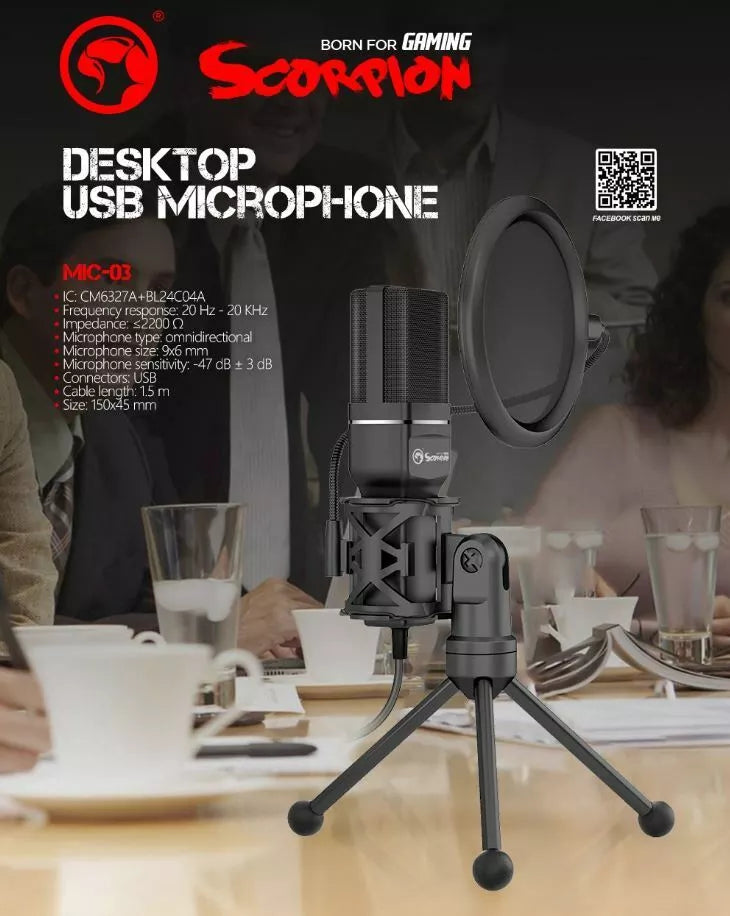 Marvo Mic-03 USB Powered Professional Gaming & Streaming Desktop Microphone