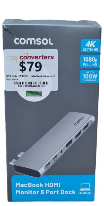 Comsol CMD005 MacBook USB-C 6-Port Multiport Adapter with 4K HDMI and 100W Power Delivery