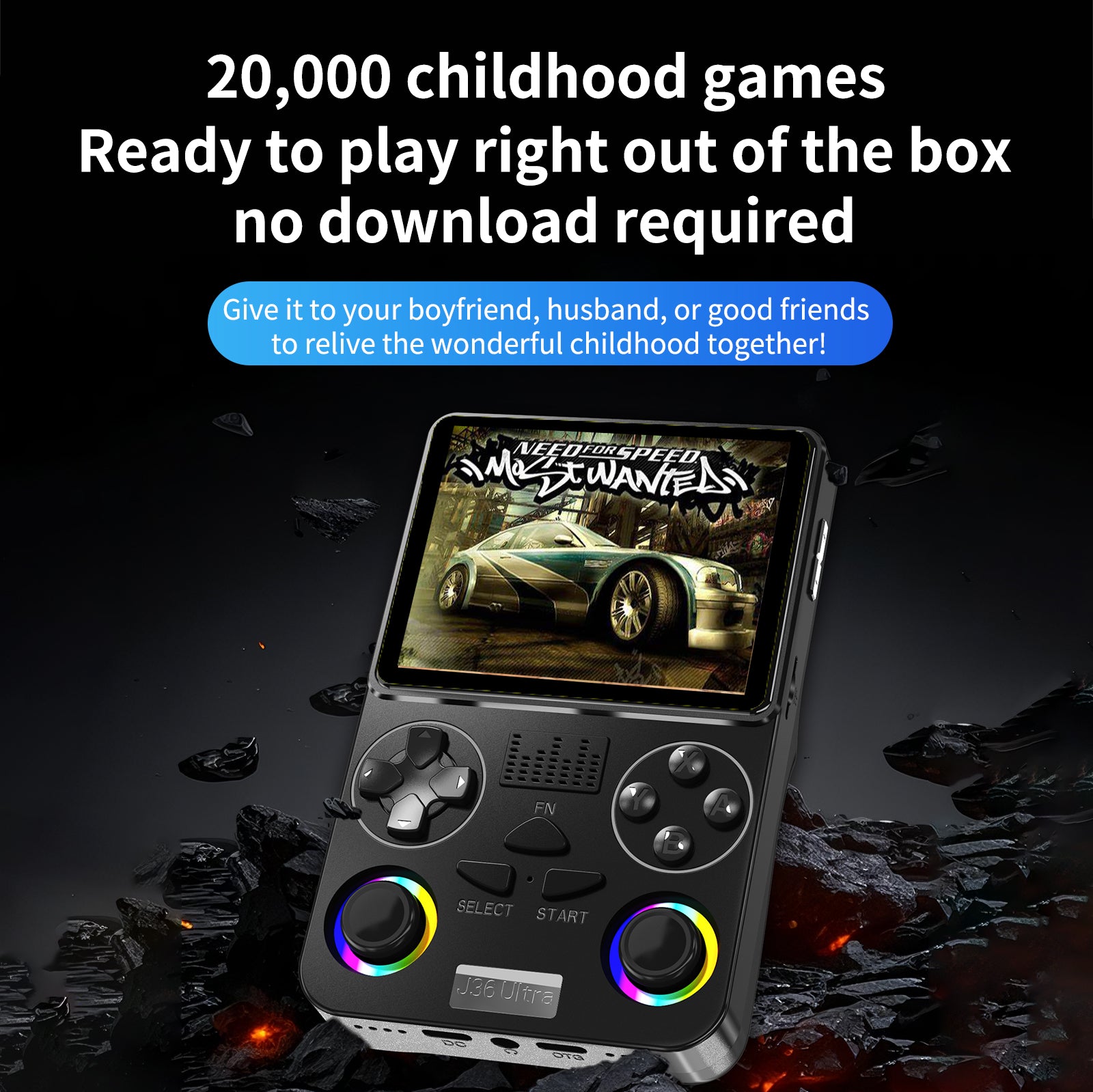 J36 Dual-Player Retro Gaming Console with WiFi & Type-C – 15,000+ Games TF Card