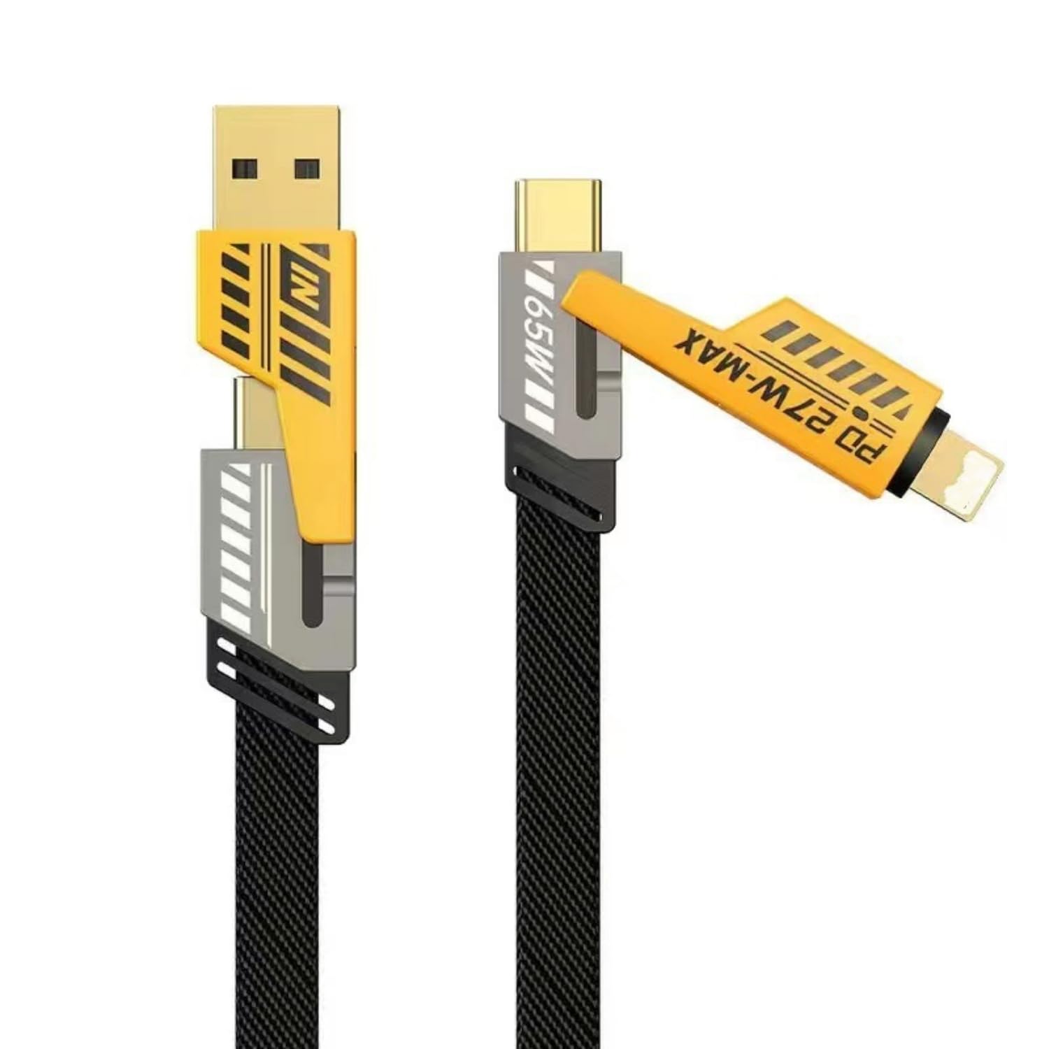 Pbuddy Hybrid 4 in 1 Convertible USB Cable 1M, 65W Nylon Braided USB C Metal Fast Charging Data Cable，Multiple Charge Cable for iPhone 15/14/13/iPad/MacBook Pro/Airpods/Android Phone