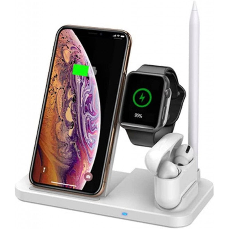 PBuddy 4in1 Wireless Charger, Fast Charging Station, Compatible With Pen IWatch, Airpods Pro, Compatible With IPhone 1112 13 14pro Max/X/XS/XR/Xs 8 Plus, Samsung Galaxy S20/S10 (Adapter Inc)