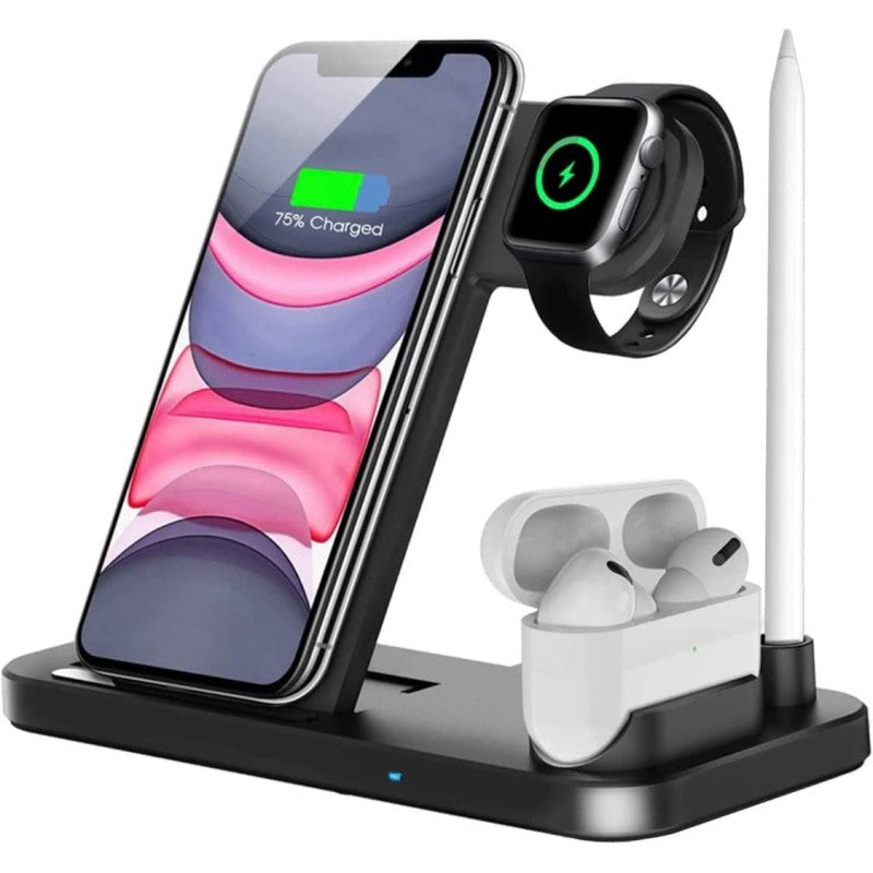 PBuddy 4in1 Wireless Charger, Fast Charging Station, Compatible With Pen IWatch, Airpods Pro, Compatible With IPhone 1112 13 14pro Max/X/XS/XR/Xs 8 Plus, Samsung Galaxy S20/S10 (Adapter Inc)