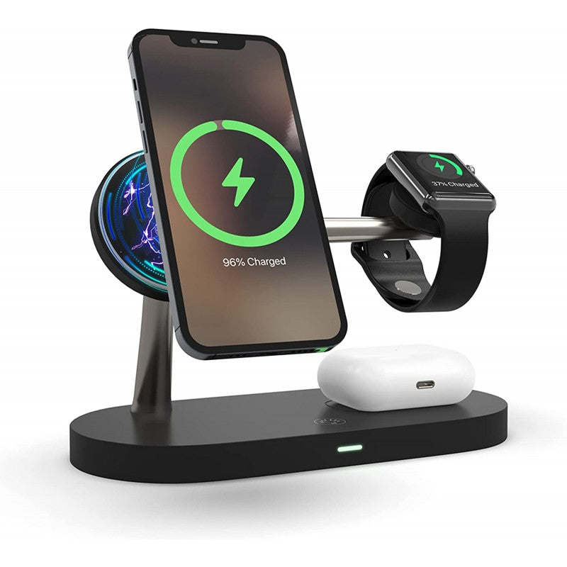 Pbuddy Original 5 In 1 Magnetic Wireless Charger Stand, 15W Qi Fast Charging Dock Station Holder LED Night Light Compatible With Magsafe IPhone 14/13/12 Pro Max Mini, IWatch SE/8/7/6/5/4/3/2, AirPods 3/2/Pro