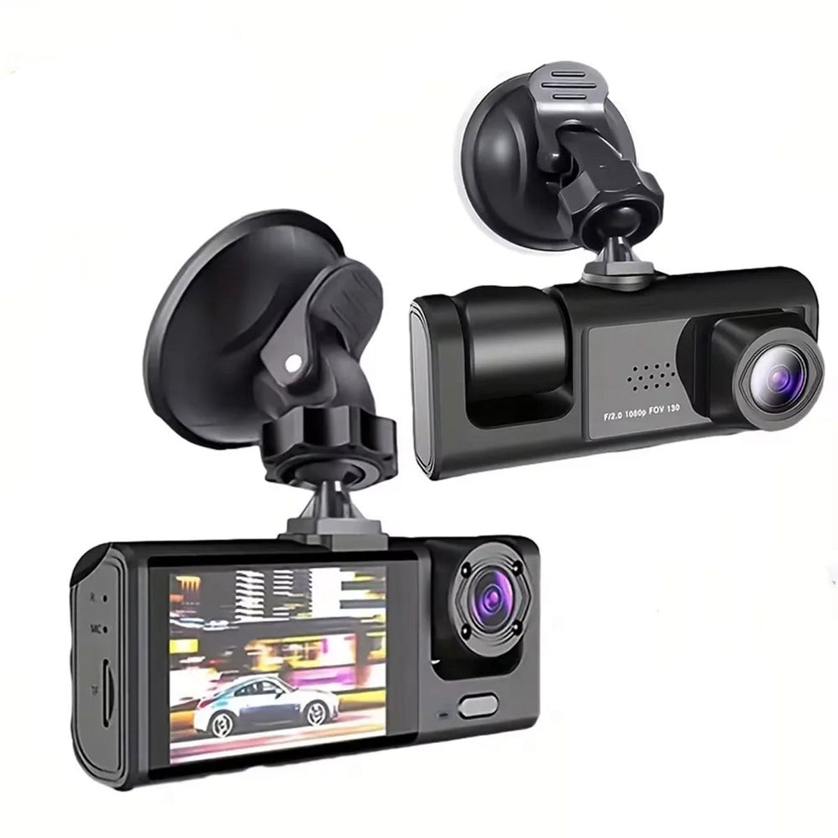 Mini Wi-Fi 3-Channel Dash Cam – 1080P Front, Inside & Outside Car Recording with Night Vision