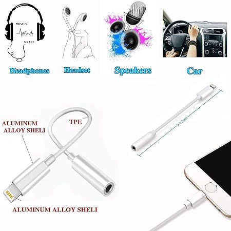 PBuddy iPhone Aux Adapter,Lightning to 3.5mm Headphone Jack Adapter,Aux iPhone Adapter for iPhone iPad,iPhone Aux,Lightning to Aux,Lightning Dongle Compatible with iPhone 14 13 12 11 Pro Max Mini Plus