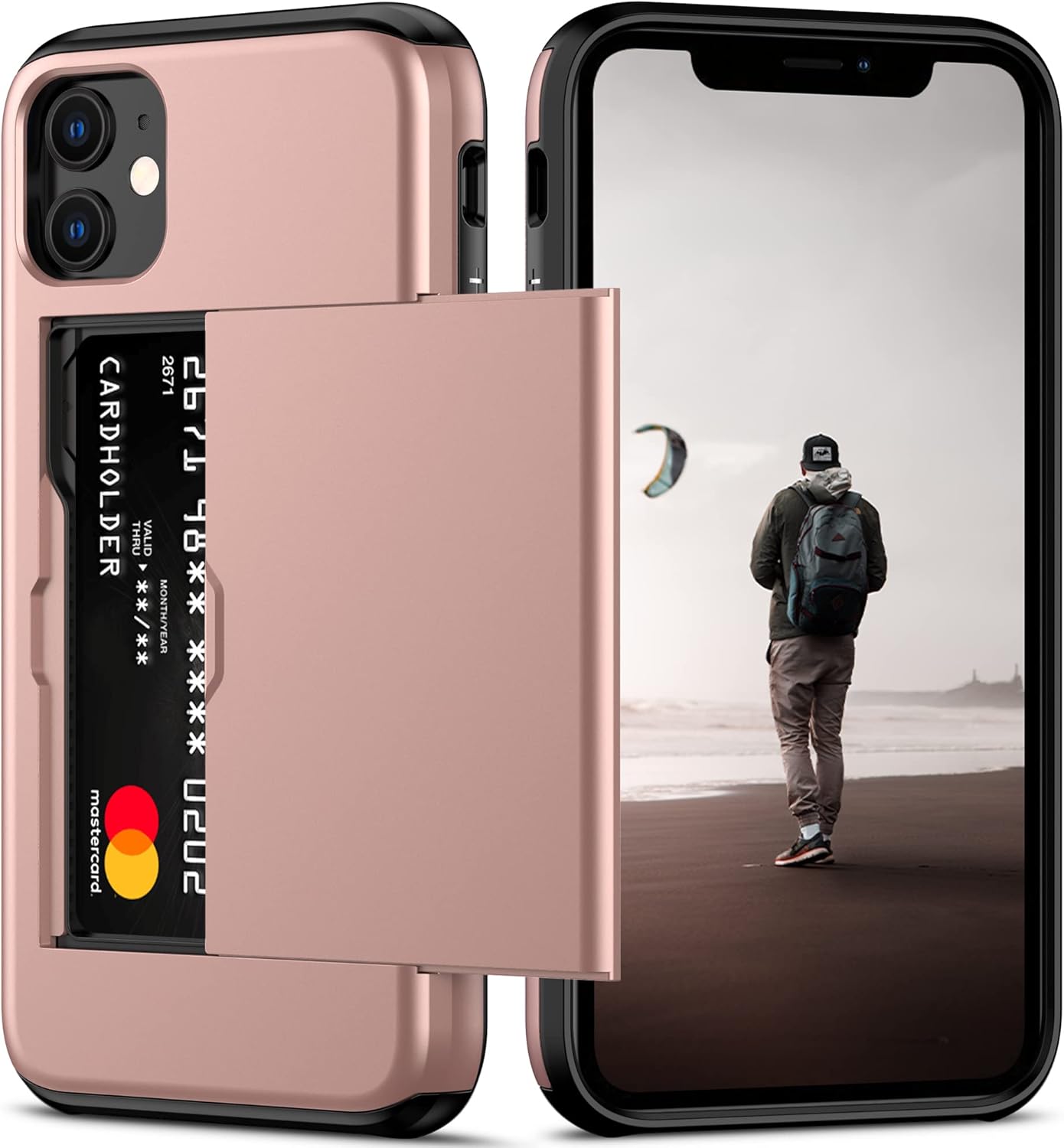 Card Holder Heavy Duty Protective Dual Layer Shockproof Hidden Card Slot Slim Wallet Case for iPhone / Samsung
