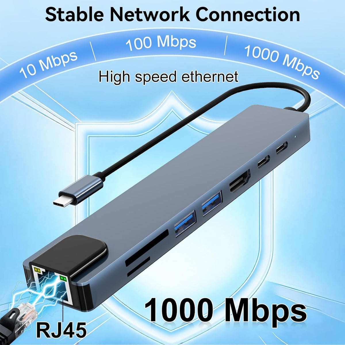 8-in-1 USB Type-C Docking Station Hub – 4K HDMI, PD Fast Charging for MacBook & USB-C Devices