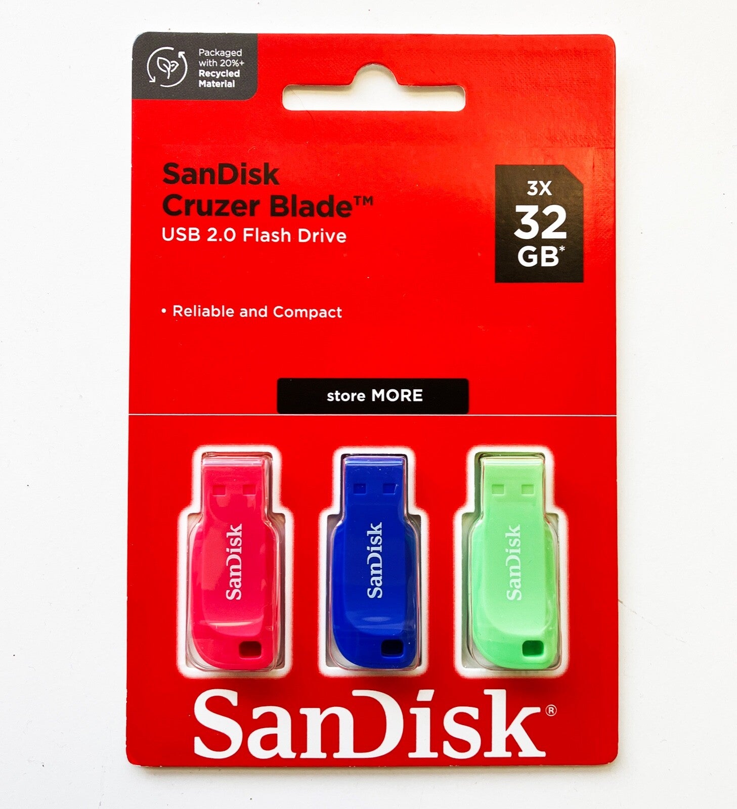SanDisk Cruzer Blade 32GB USB Flash Drive – 3 Pack Bright Colours