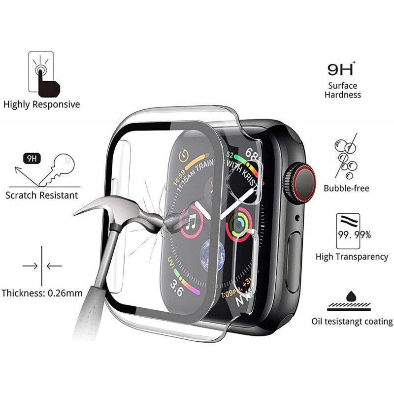 Apple Watch Tempered Glass Screen Case Full Coverage Tempered Glass Screen Protector Protection All-Around Surround Overall Case Cover