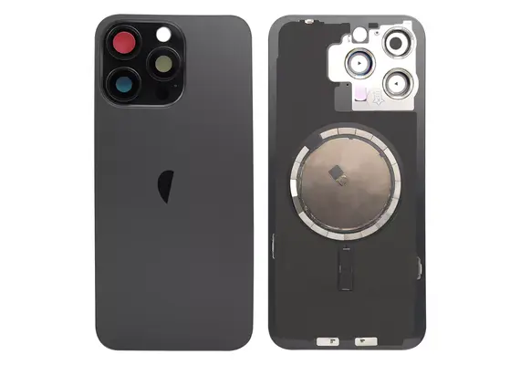 Brown Rear Cover Glass with Camera Lens Glass and Magsafe Magnet for iPhone 15 Pro-Black Titanium
