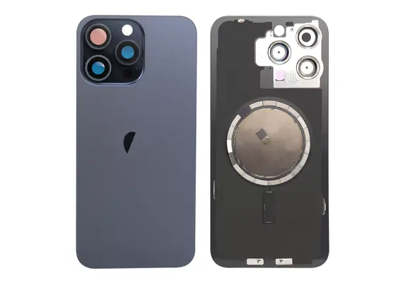 Brown Rear Cover Glass with Camera Lens Glass and Magsafe Magnet for iPhone 15 Pro-Blue Titanium