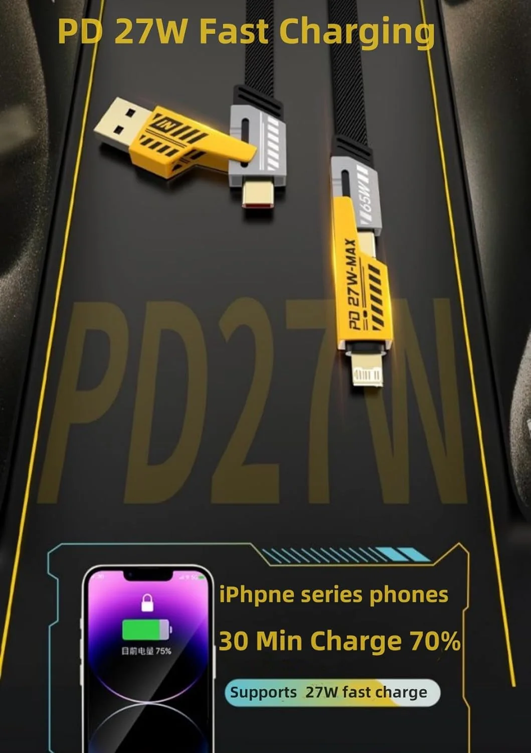 Pbuddy Hybrid 4-in-1 Convertible USB Cable 2M – 65W Fast Charging | USB-C & Lightning