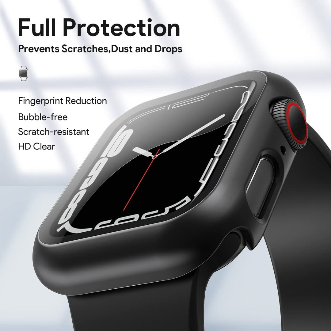 Hard PC Case with Tempered Glass Screen Protector for Apple Watch Series 7 – 45mm – Black
