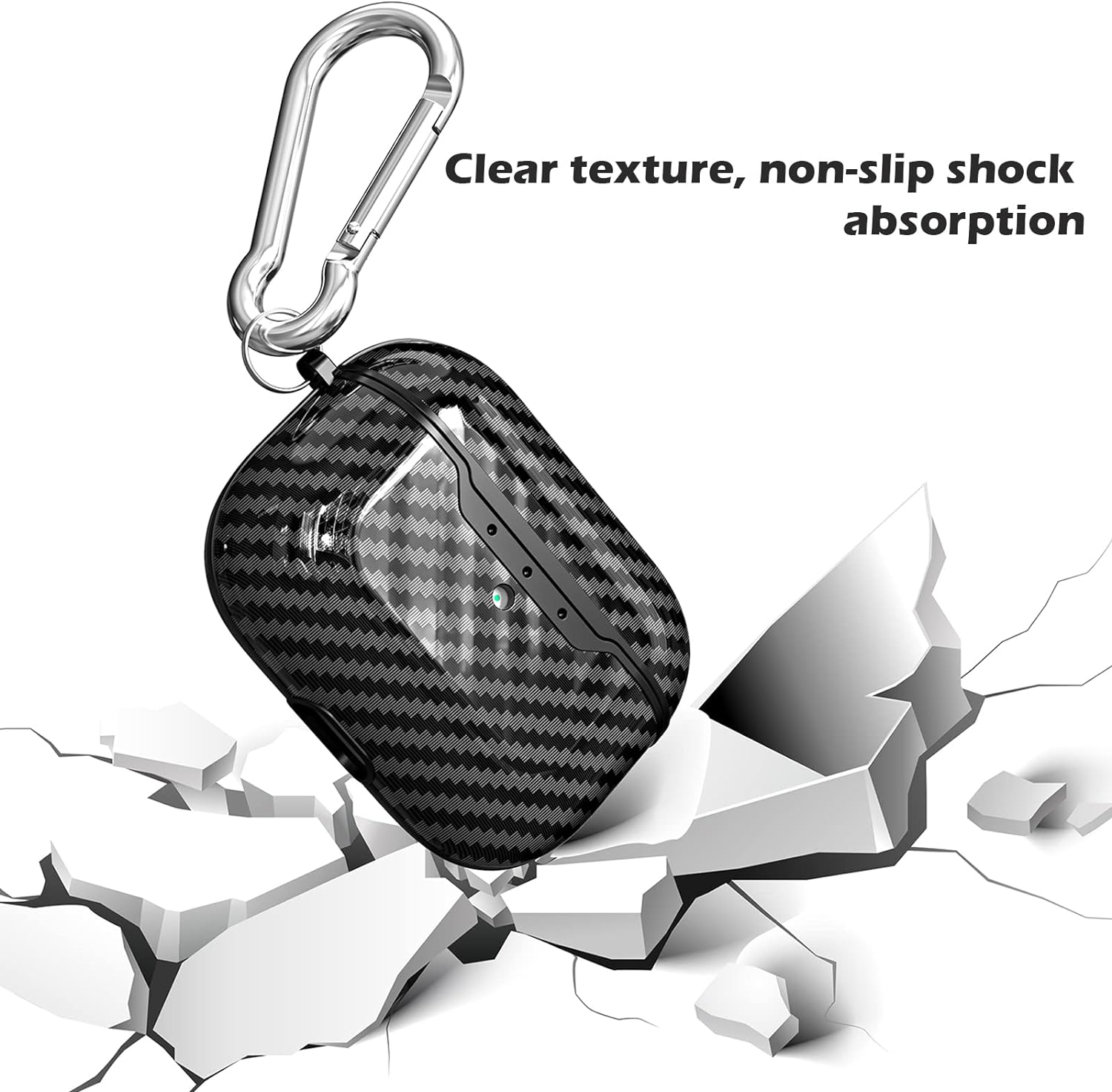 Case for AirPods Pro 2019 case Cover with Carabiner TPU Protective case Carbon Fibre Texture Shockproof Robust case Charging case Front LED Visible
