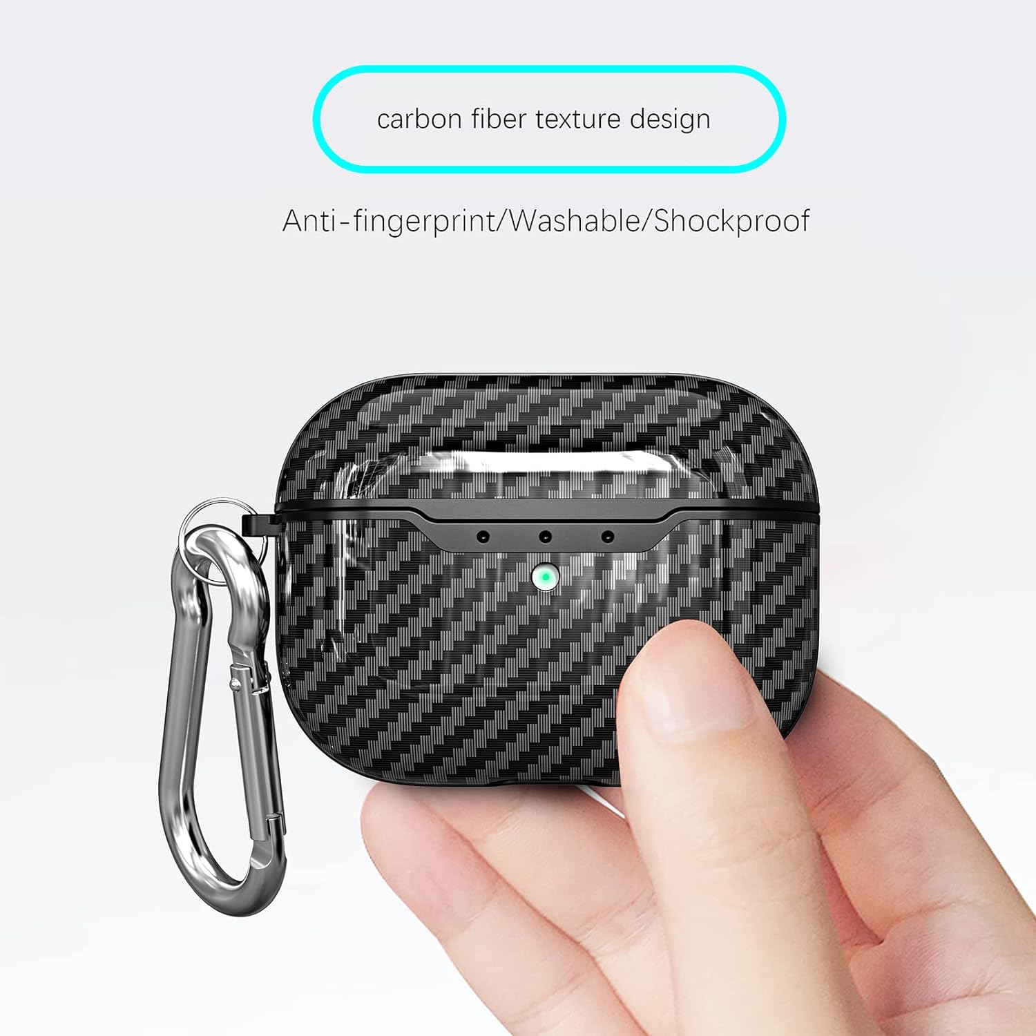 Case for AirPods Pro 2019 case Cover with Carabiner TPU Protective case Carbon Fibre Texture Shockproof Robust case Charging case Front LED Visible