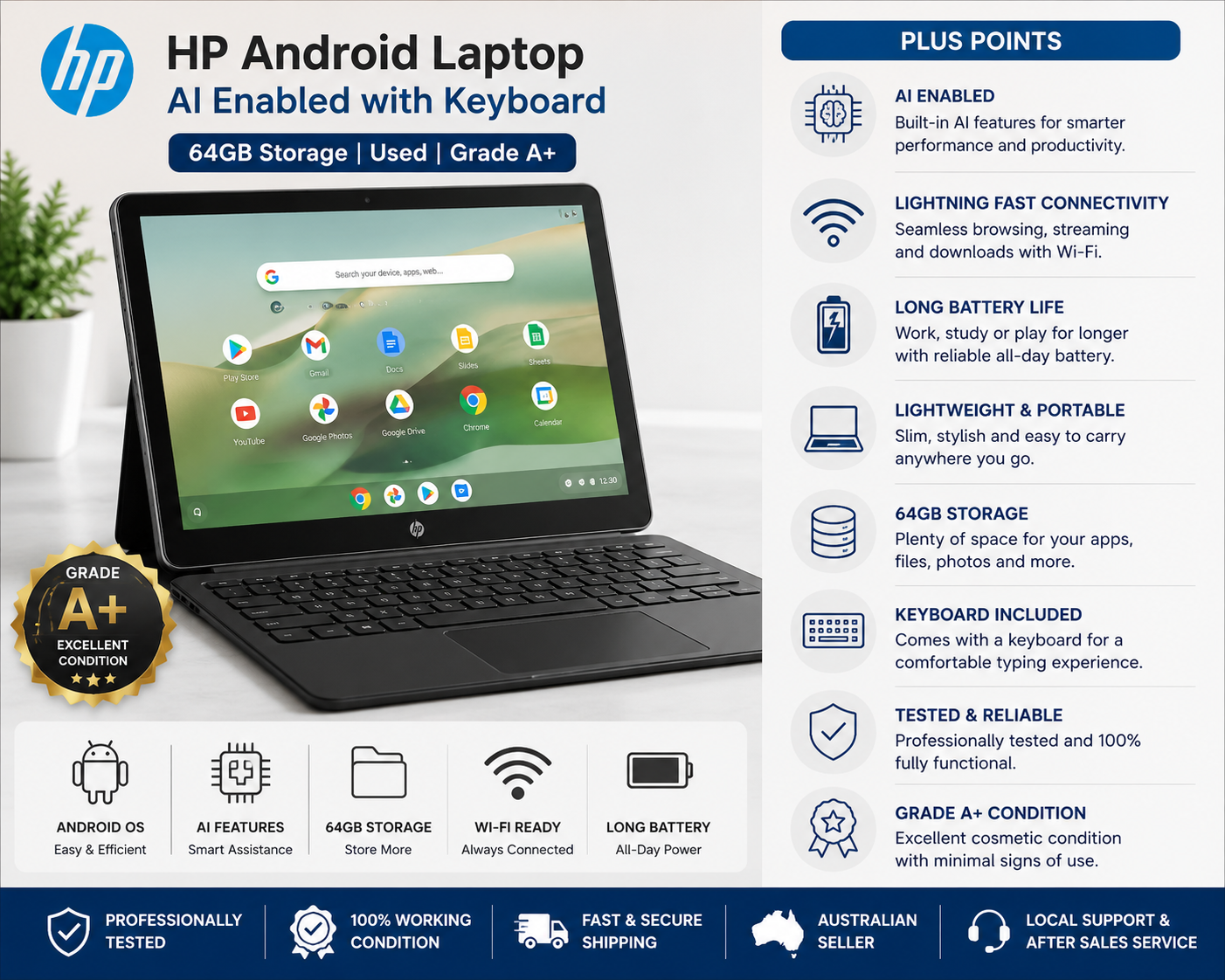 <h1>HP Chromebook G6 Android Laptop 64GB Touch – Used Grade A</h1>