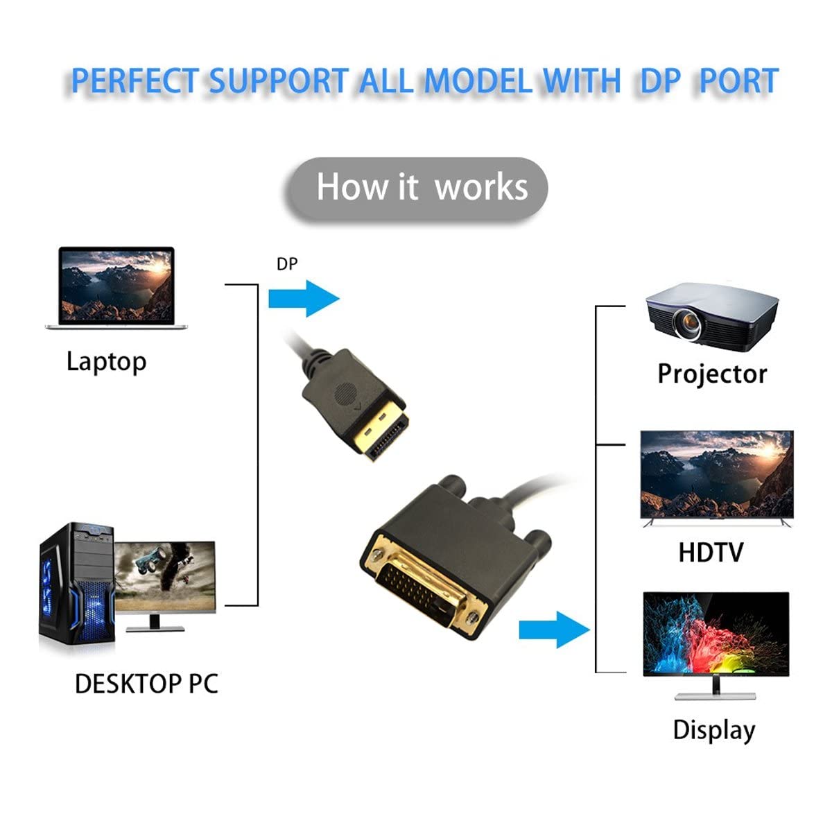 DisplayPort to DVI Adapter Cable 1m