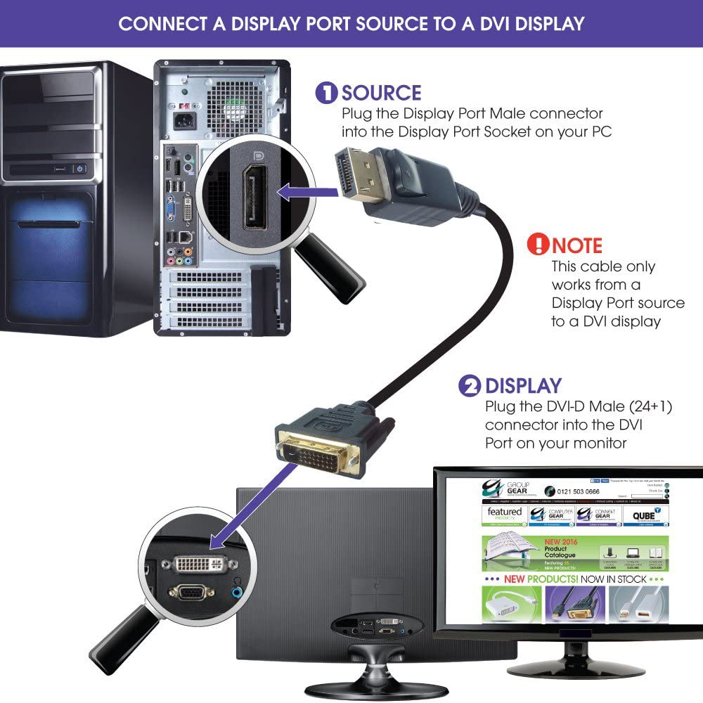 DisplayPort to DVI Adapter Cable 1m