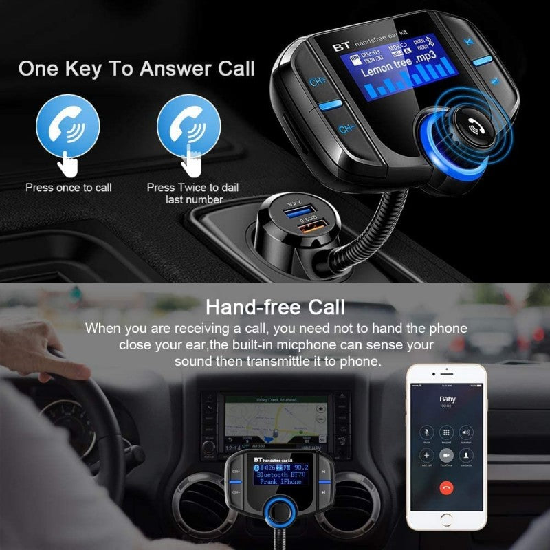 PBuddy Original Car Charger FM Transmitter Car Radio Bluetooth Kit Dual USB QC3.0 Wireless MP3 Player Charger Adapter Hands-Free BT Tuner FM Modulator