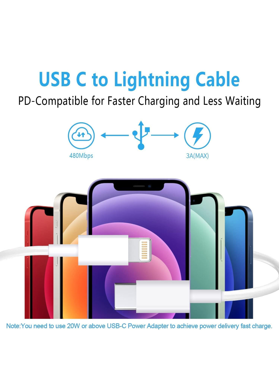 Pbuddy USB C to Lightning Cable 3Pack 3.3 FT [Apple MFi Certified] iPhone Fast Charger Cable USB-C Power Delivery Charging Cord Compatible with iPhone 14/13/12/11/XS/Max/XR/X/8/iPad, White